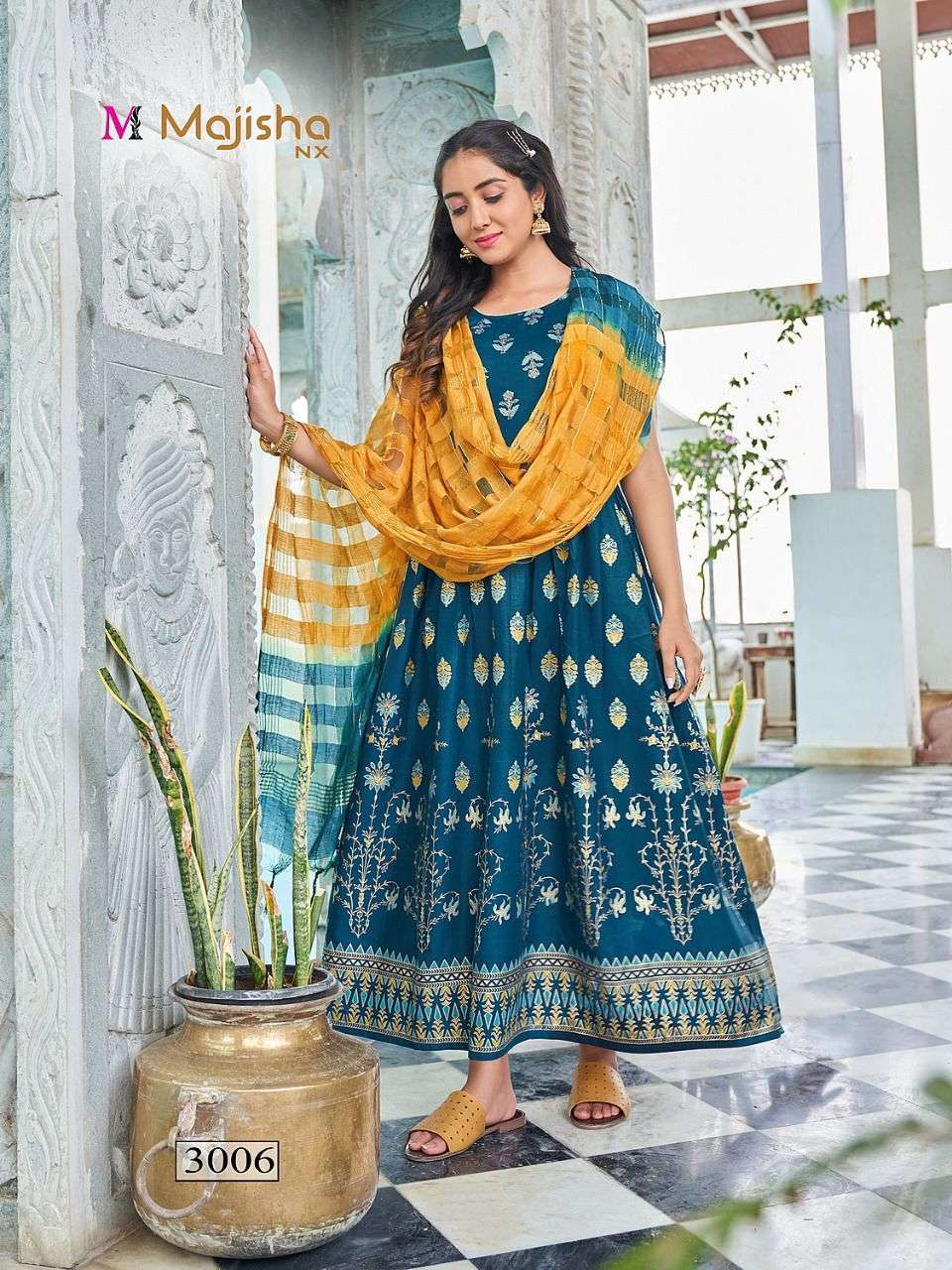 PANKH VOL-3 BY MAJISHA NX 3001 TO 3010 SERIES BEAUTIFUL STYLISH FANCY COLORFUL CASUAL WEAR & ETHNIC WEAR RAYON FOIL GOWNS WITH DUPATTA AT WHOLESALE PRICE