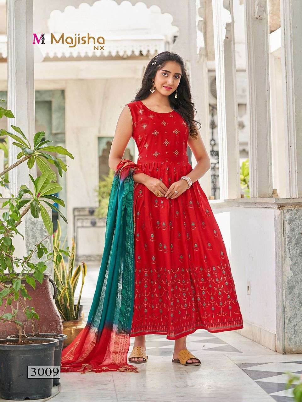 PANKH VOL-3 BY MAJISHA NX 3001 TO 3010 SERIES BEAUTIFUL STYLISH FANCY COLORFUL CASUAL WEAR & ETHNIC WEAR RAYON FOIL GOWNS WITH DUPATTA AT WHOLESALE PRICE