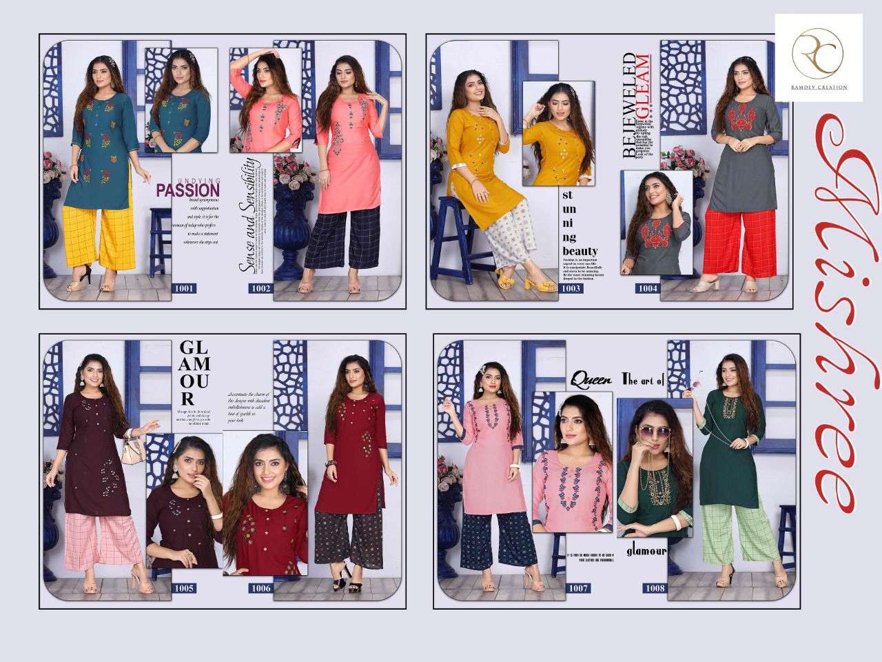 MISHREE BY RC 1001 TO 1008 SERIES DESIGNER STYLISH FANCY COLORFUL BEAUTIFUL PARTY WEAR & ETHNIC WEAR COLLECTION RAYON EMBROIDERED KURTIS WITH BOTTOM AT WHOLESALE PRICE