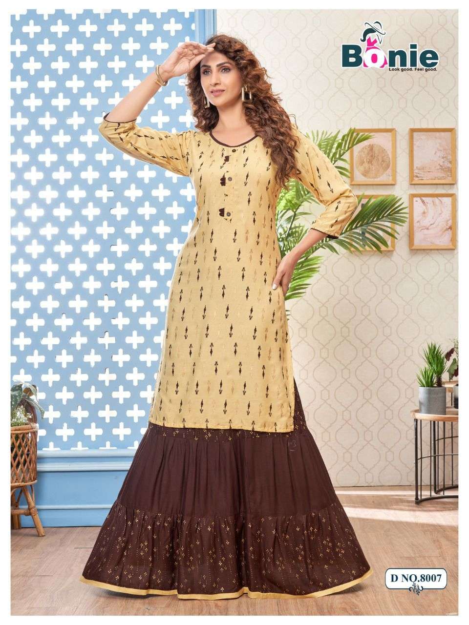 FIANA VOL-8 BY BONIE 8001 TO 8008 SERIES DESIGNER STYLISH FANCY COLORFUL BEAUTIFUL PARTY WEAR & ETHNIC WEAR COLLECTION PURE RAYON KURTIS AT WHOLESALE PRICE