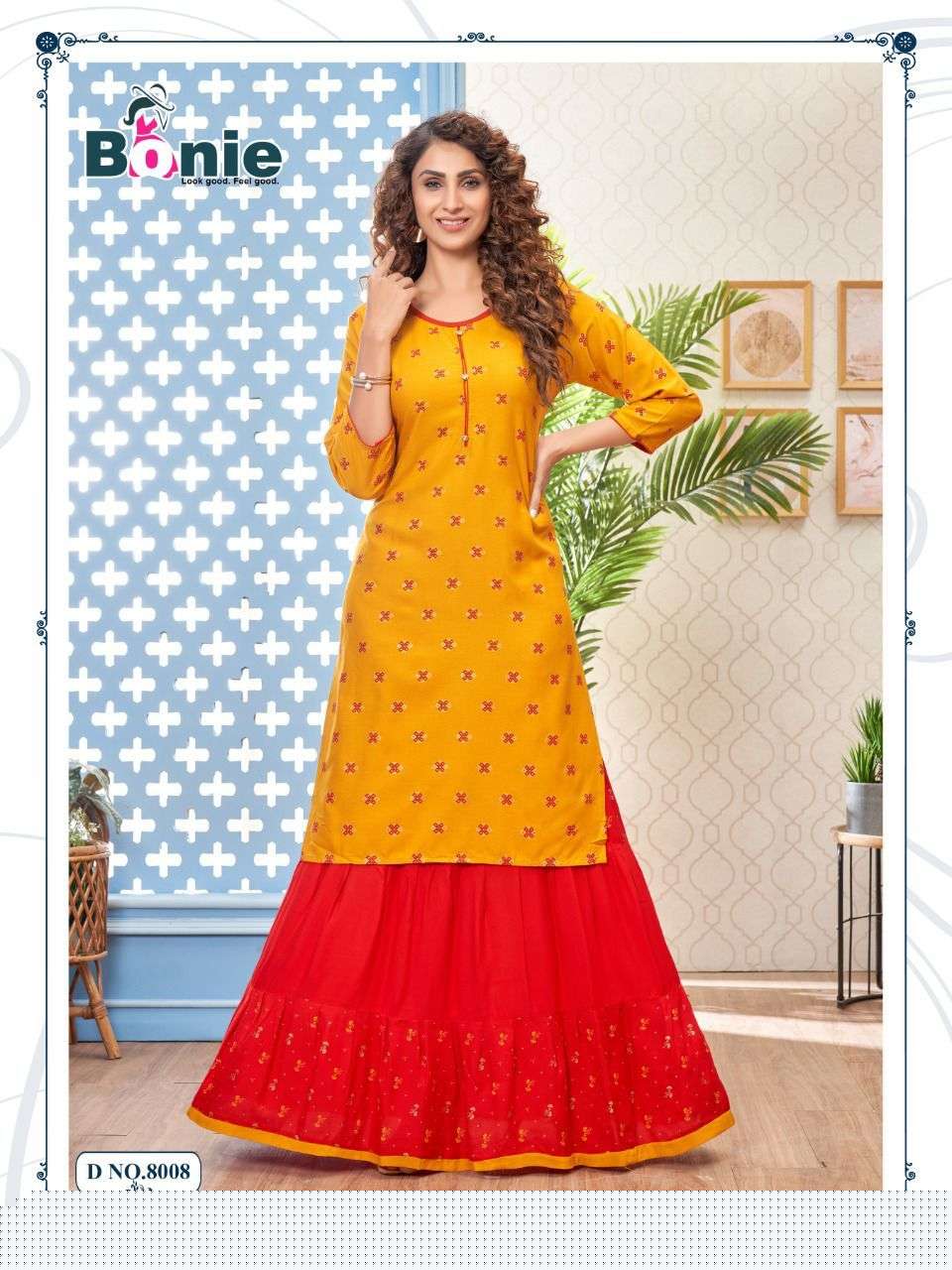 FIANA VOL-8 BY BONIE 8001 TO 8008 SERIES DESIGNER STYLISH FANCY COLORFUL BEAUTIFUL PARTY WEAR & ETHNIC WEAR COLLECTION PURE RAYON KURTIS AT WHOLESALE PRICE