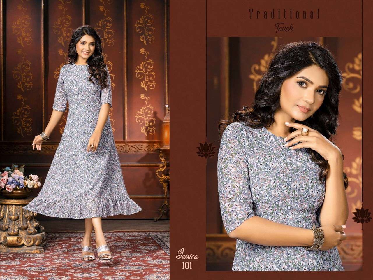 JESSICA BY KAAMIRI 101 TO 106 SERIES DESIGNER STYLISH FANCY COLORFUL BEAUTIFUL PARTY WEAR & ETHNIC WEAR COLLECTION HEAVY GEORGETTE KURTIS AT WHOLESALE PRICE
