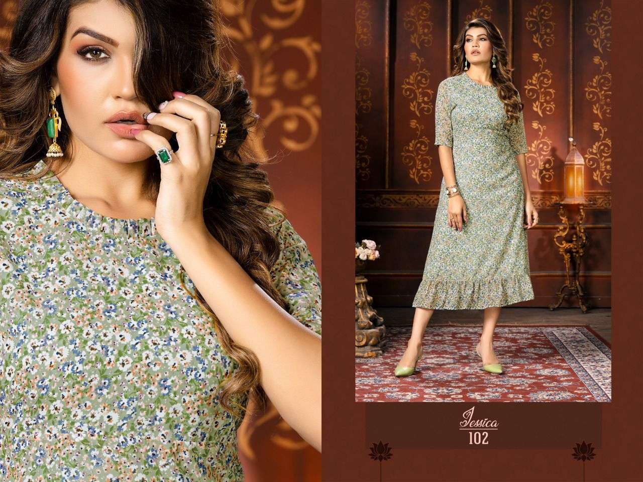JESSICA BY KAAMIRI 101 TO 106 SERIES DESIGNER STYLISH FANCY COLORFUL BEAUTIFUL PARTY WEAR & ETHNIC WEAR COLLECTION HEAVY GEORGETTE KURTIS AT WHOLESALE PRICE