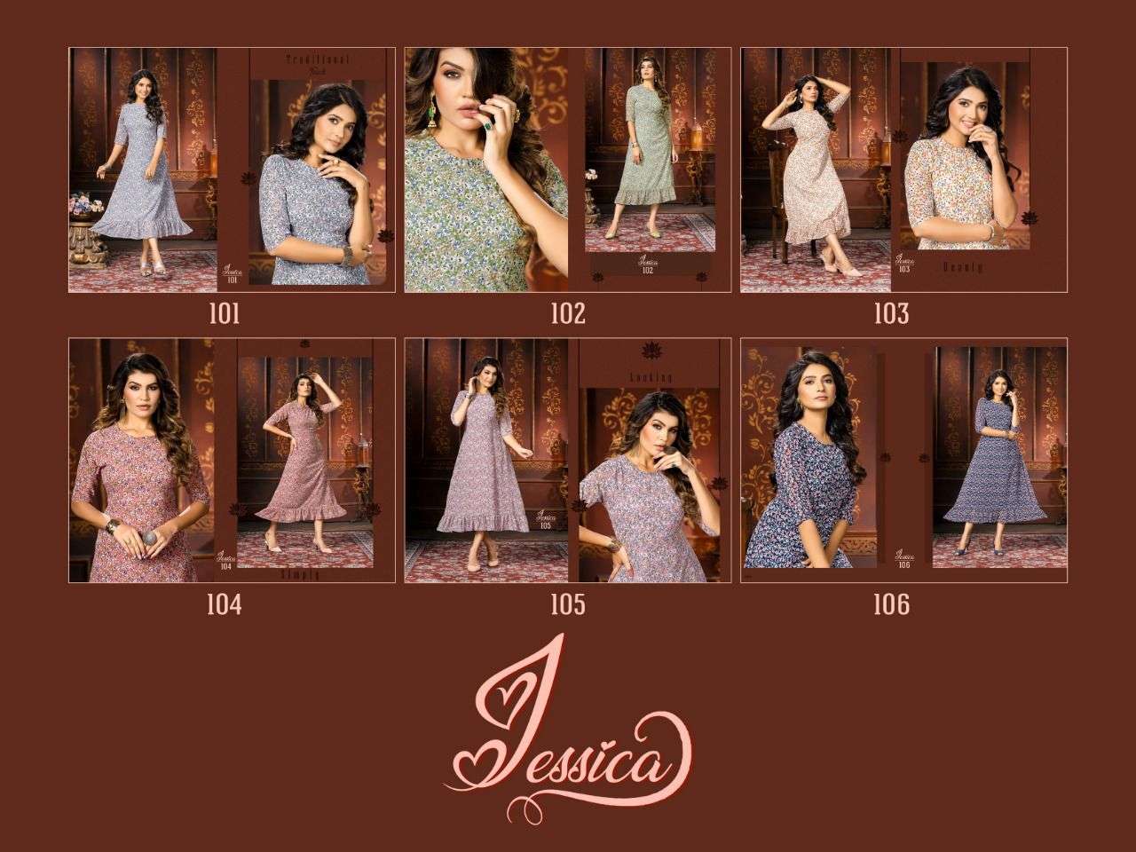 JESSICA BY KAAMIRI 101 TO 106 SERIES DESIGNER STYLISH FANCY COLORFUL BEAUTIFUL PARTY WEAR & ETHNIC WEAR COLLECTION HEAVY GEORGETTE KURTIS AT WHOLESALE PRICE
