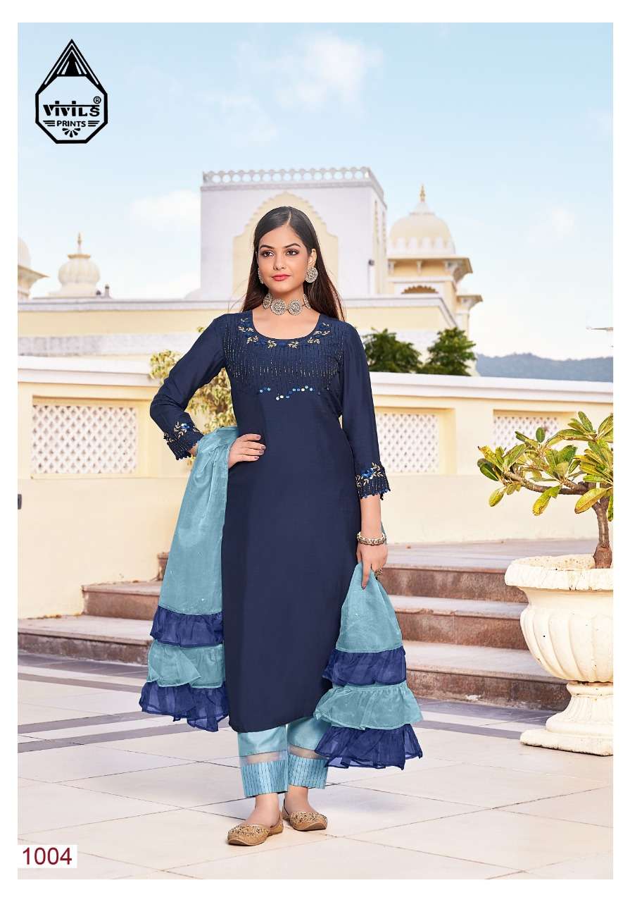 BLOSSOM BY VIVILS PRINTS 1001 TO 1005 SERIES BEAUTIFUL SUITS COLORFUL STYLISH FANCY CASUAL WEAR & ETHNIC WEAR PURE SILK DRESSES AT WHOLESALE PRICE