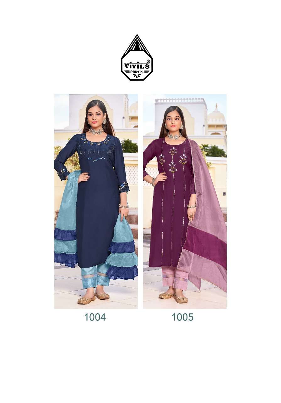 BLOSSOM BY VIVILS PRINTS 1001 TO 1005 SERIES BEAUTIFUL SUITS COLORFUL STYLISH FANCY CASUAL WEAR & ETHNIC WEAR PURE SILK DRESSES AT WHOLESALE PRICE