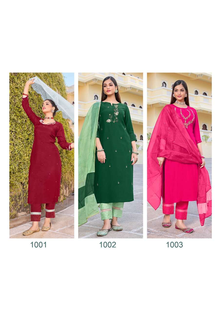 BLOSSOM BY VIVILS PRINTS 1001 TO 1005 SERIES BEAUTIFUL SUITS COLORFUL STYLISH FANCY CASUAL WEAR & ETHNIC WEAR PURE SILK DRESSES AT WHOLESALE PRICE