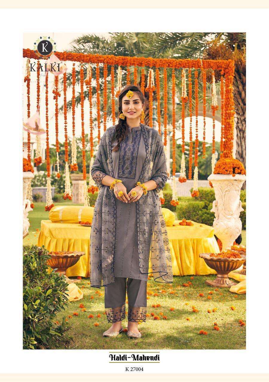 HALDI MAHENDI VOL-4 BY KALKI 27001 TO 27006 SERIES BEAUTIFUL SUITS COLORFUL STYLISH FANCY CASUAL WEAR & ETHNIC WEAR PURE VISCOSE SILK EMBROIDERED DRESSES AT WHOLESALE PRICE