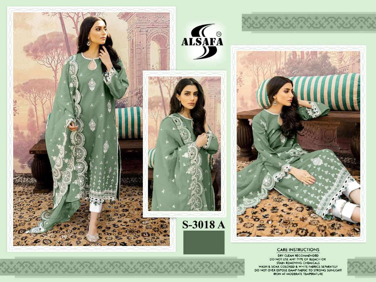 AL SAFA 3018 COLOURS BY AL SAFA 3018-A TO 3018-C SERIES BEAUTIFUL PAKISTANI SUITS COLORFUL STYLISH FANCY CASUAL WEAR & ETHNIC WEAR FAUX GEORGETTE DRESSES AT WHOLESALE PRICE