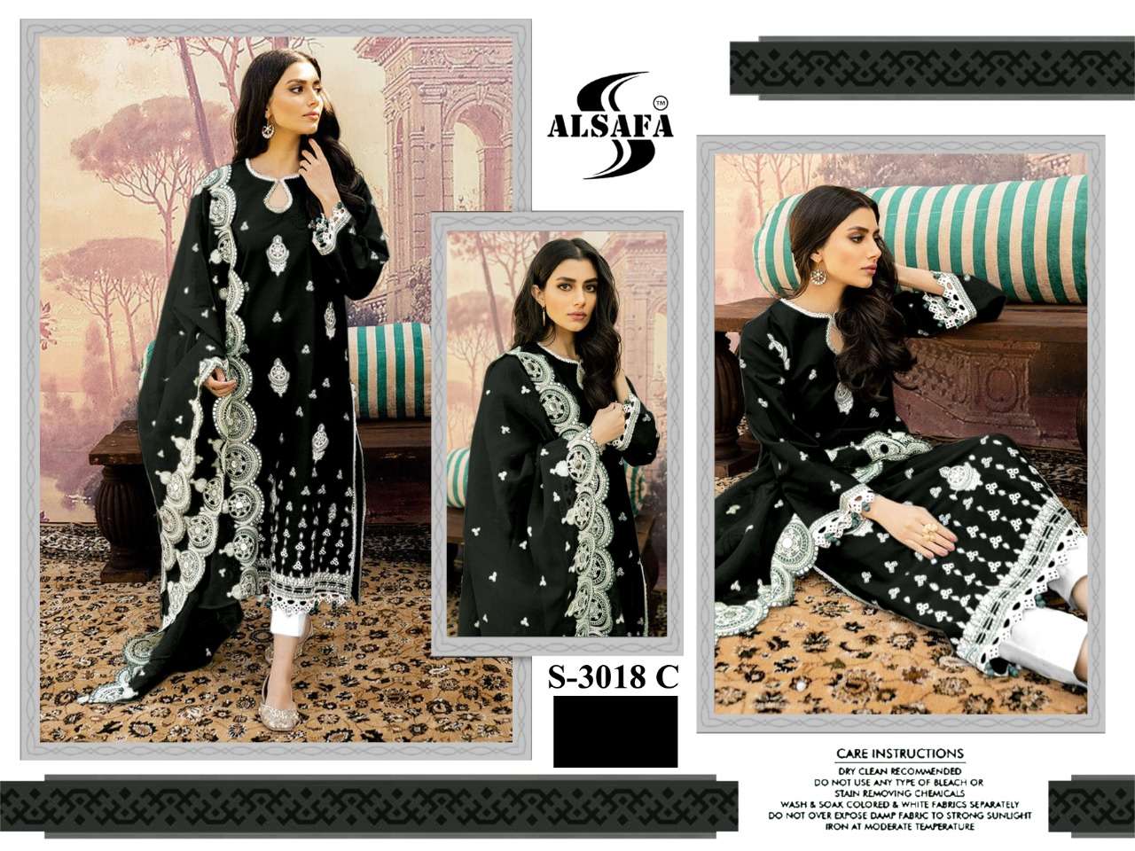 AL SAFA 3018 COLOURS BY AL SAFA 3018-A TO 3018-C SERIES BEAUTIFUL PAKISTANI SUITS COLORFUL STYLISH FANCY CASUAL WEAR & ETHNIC WEAR FAUX GEORGETTE DRESSES AT WHOLESALE PRICE