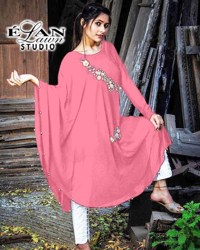 LUXURY HANDWORK COLLECTION BY ELAN LAWN STUDIO 01 TO 08 SERIES DESIGNER STYLISH FANCY COLORFUL BEAUTIFUL PARTY WEAR & ETHNIC WEAR COLLECTION PURE GEORGETTE KURTIS WITH BOTTOM AT WHOLESALE PRICE
