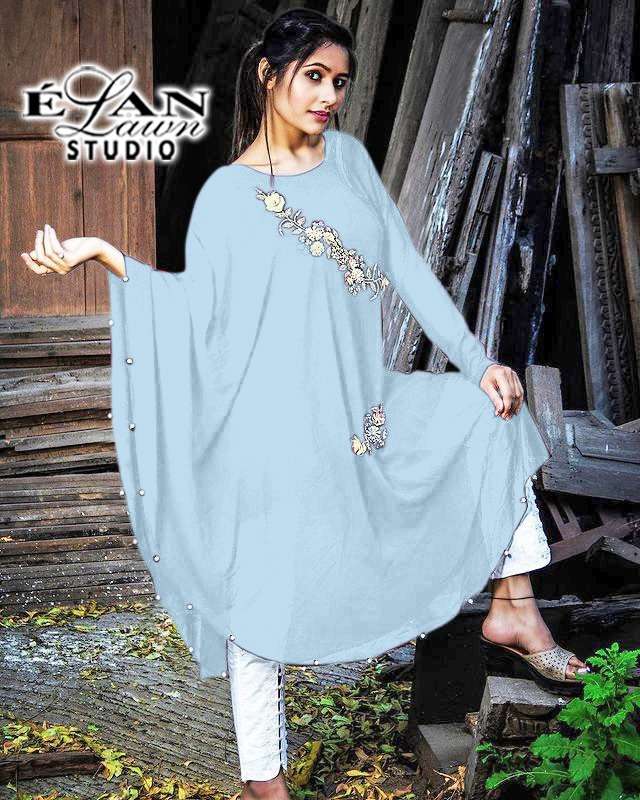 LUXURY HANDWORK COLLECTION BY ELAN LAWN STUDIO 01 TO 08 SERIES DESIGNER STYLISH FANCY COLORFUL BEAUTIFUL PARTY WEAR & ETHNIC WEAR COLLECTION PURE GEORGETTE KURTIS WITH BOTTOM AT WHOLESALE PRICE
