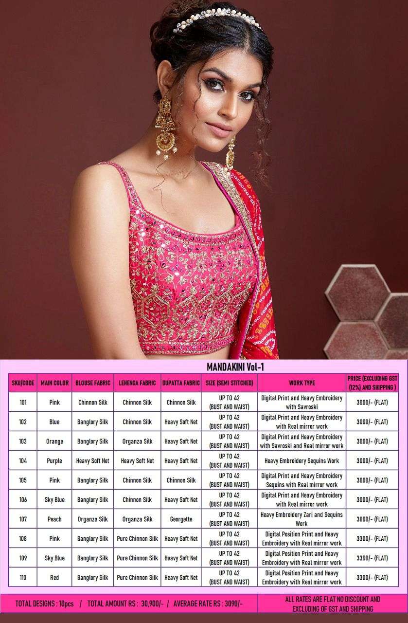 Mandakini Vol-1 By Fashid Wholesale 101 To 110 Series Designer Beautiful Navratri Collection Occasional Wear & Party Wear Chinnon Silk Lehengas At Wholesale Price