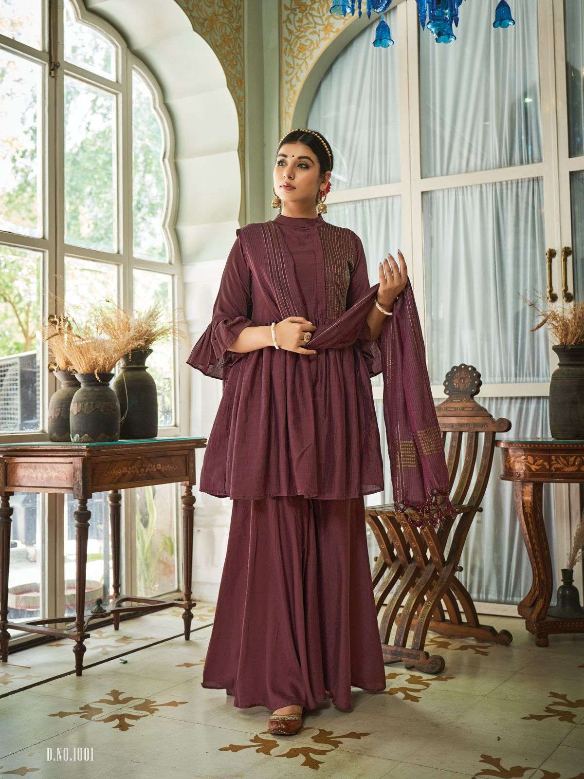 NAKKASHI BY KURTI TIMES 1001 TO 1005 SERIES BEAUTIFUL SHARARA SUITS COLORFUL STYLISH FANCY CASUAL WEAR & ETHNIC WEAR CHINNON SILK DRESSES AT WHOLESALE PRICE