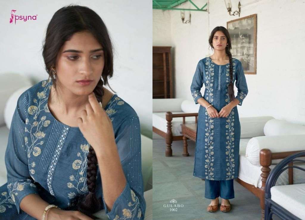 GULABO BY PSYNA 1001 TO 1008 SERIES DESIGNER STYLISH FANCY COLORFUL BEAUTIFUL PARTY WEAR & ETHNIC WEAR COLLECTION CHANDERI SILK KURTIS WITH BOTTOM AT WHOLESALE PRICE