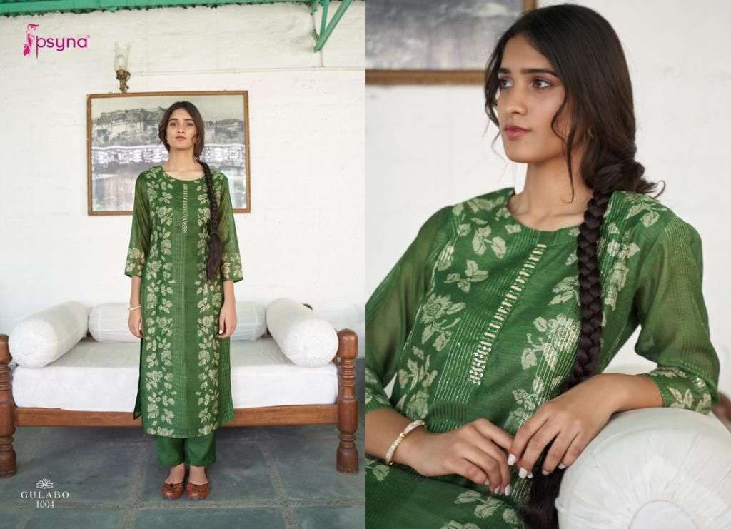 GULABO BY PSYNA 1001 TO 1008 SERIES DESIGNER STYLISH FANCY COLORFUL BEAUTIFUL PARTY WEAR & ETHNIC WEAR COLLECTION CHANDERI SILK KURTIS WITH BOTTOM AT WHOLESALE PRICE