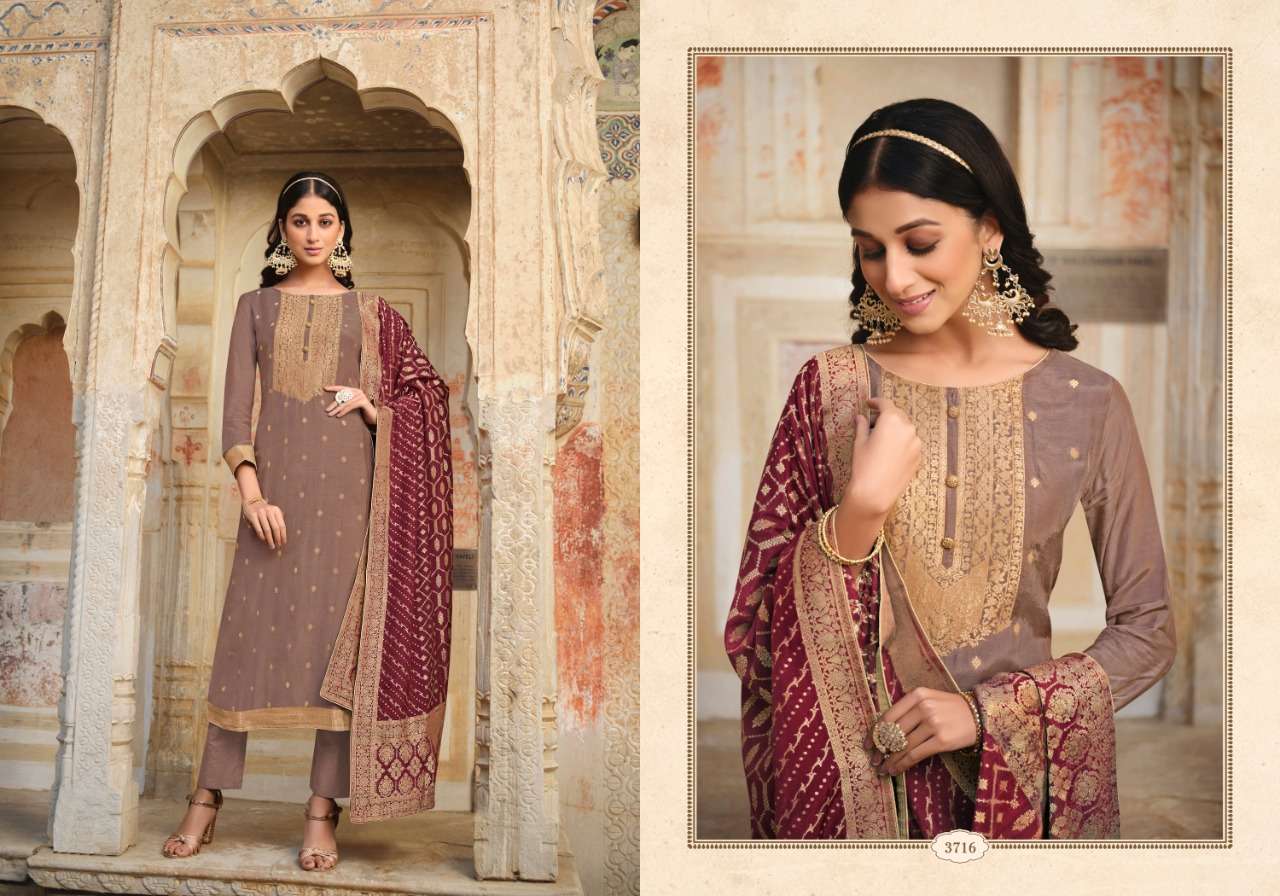 FIZA BY CHARMY 3711 TO 3716 SERIES BEAUTIFUL SUITS COLORFUL STYLISH FANCY CASUAL WEAR & ETHNIC WEAR SILK JACQUARD DRESSES AT WHOLESALE PRICE