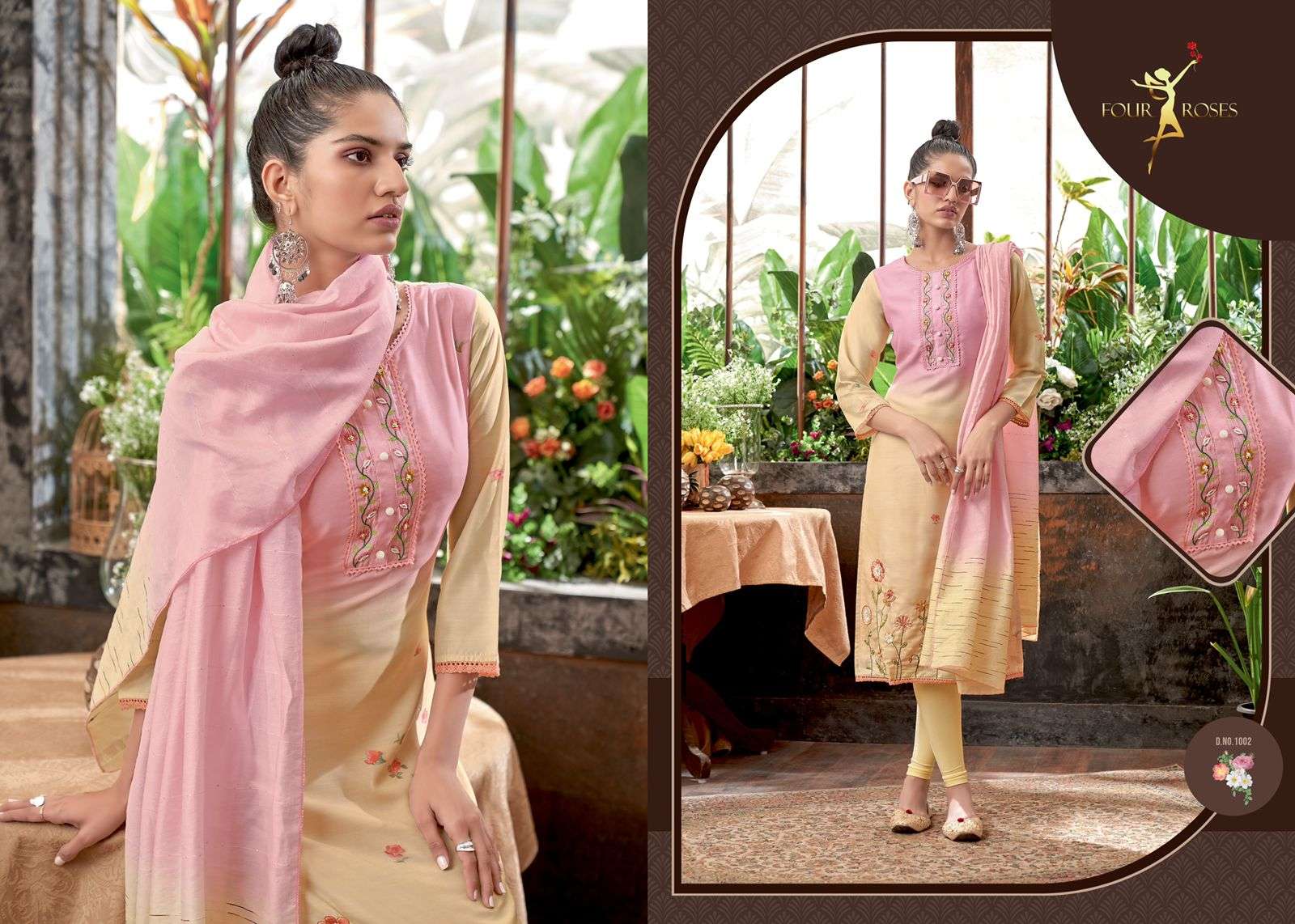 MOONLIGHT BY FOUR ROSES 1001 TO 1004 SERIES BEAUTIFUL SUITS COLORFUL STYLISH FANCY CASUAL WEAR & ETHNIC WEAR PURE MUSLIN PRINT DRESSES AT WHOLESALE PRICE