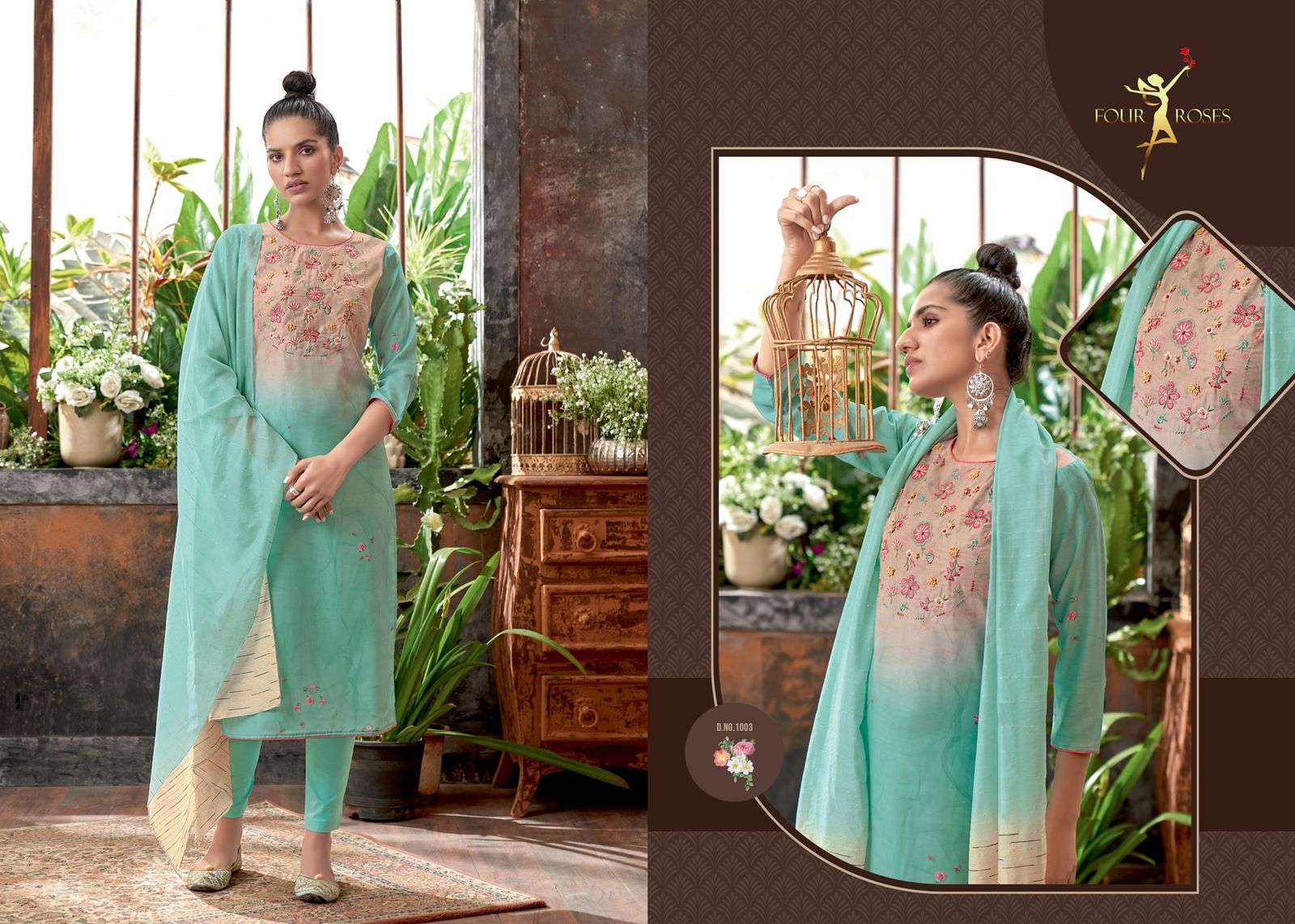MOONLIGHT BY FOUR ROSES 1001 TO 1004 SERIES BEAUTIFUL SUITS COLORFUL STYLISH FANCY CASUAL WEAR & ETHNIC WEAR PURE MUSLIN PRINT DRESSES AT WHOLESALE PRICE