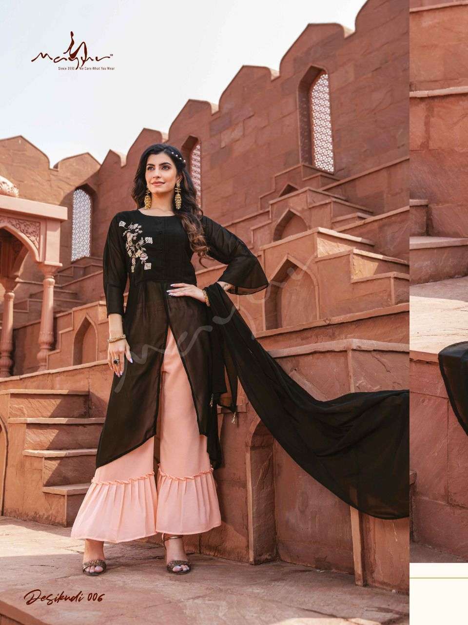 DESI KUDI BY MAYUR 001 TO 006 SERIES BEAUTIFUL SUITS COLORFUL STYLISH FANCY CASUAL WEAR & ETHNIC WEAR FAUX GEORGETTE DRESSES AT WHOLESALE PRICE