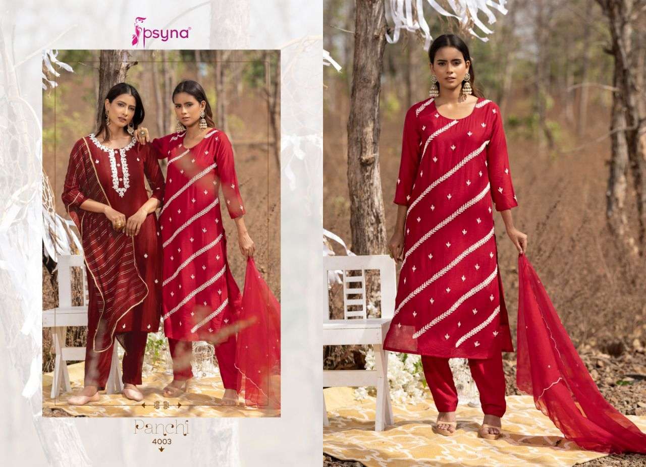 PANCHI VOL-4 BY PSYNA 4001 TO 4006 SERIES BEAUTIFUL SUITS COLORFUL STYLISH FANCY CASUAL WEAR & ETHNIC WEAR MUSLIN DRESSES AT WHOLESALE PRICE
