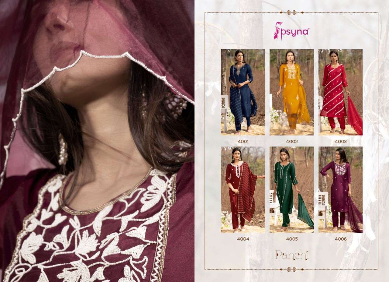 PANCHI VOL-4 BY PSYNA 4001 TO 4006 SERIES BEAUTIFUL SUITS COLORFUL STYLISH FANCY CASUAL WEAR & ETHNIC WEAR MUSLIN DRESSES AT WHOLESALE PRICE