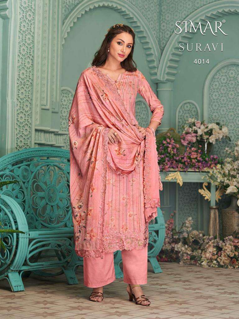 SURAVI BY GLOSSY 4014 TO 4019 SERIES BEAUTIFUL SUITS COLORFUL STYLISH FANCY CASUAL WEAR & ETHNIC WEAR VISCOSE MUSLIN DRESSES AT WHOLESALE PRICE