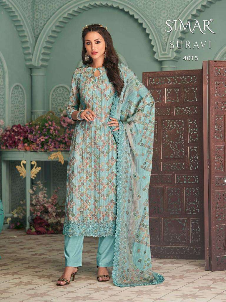SURAVI BY GLOSSY 4014 TO 4019 SERIES BEAUTIFUL SUITS COLORFUL STYLISH FANCY CASUAL WEAR & ETHNIC WEAR VISCOSE MUSLIN DRESSES AT WHOLESALE PRICE