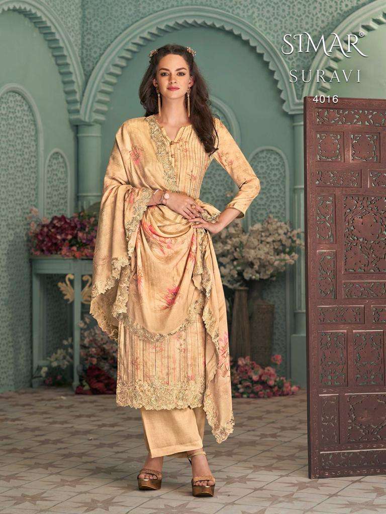 SURAVI BY GLOSSY 4014 TO 4019 SERIES BEAUTIFUL SUITS COLORFUL STYLISH FANCY CASUAL WEAR & ETHNIC WEAR VISCOSE MUSLIN DRESSES AT WHOLESALE PRICE