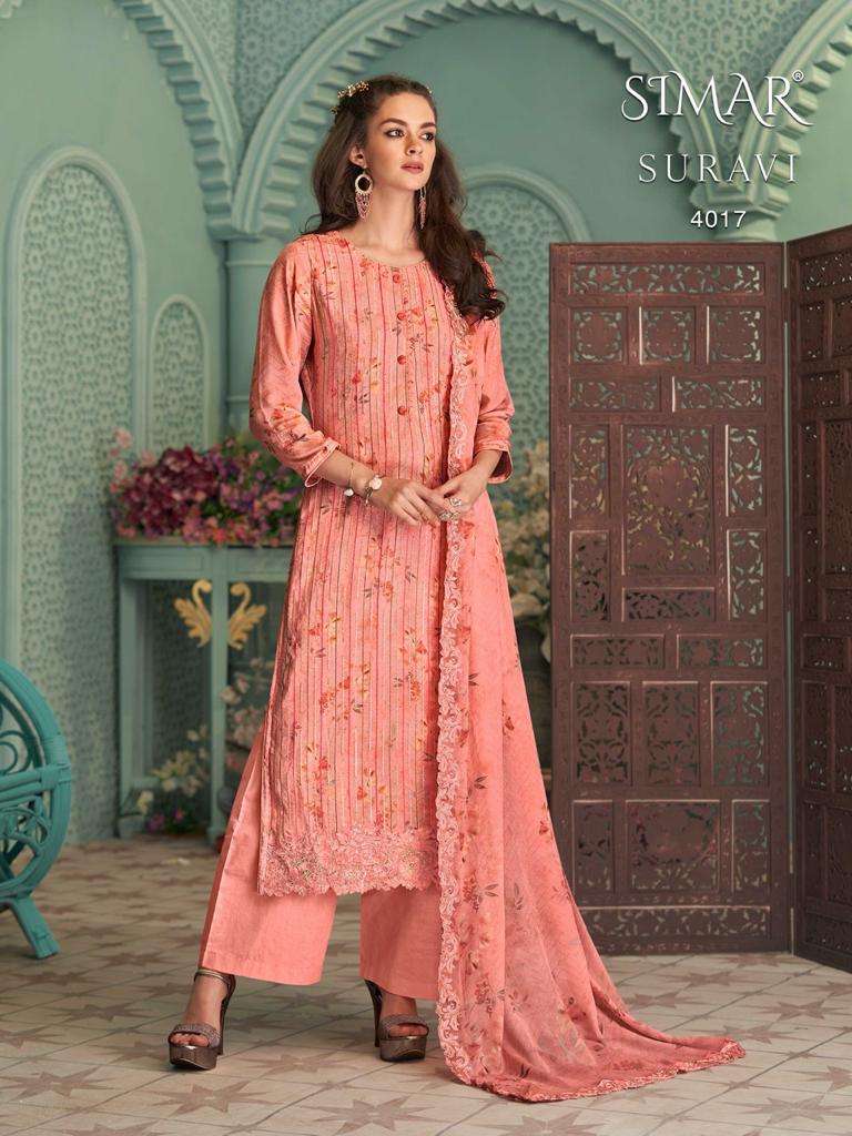 SURAVI BY GLOSSY 4014 TO 4019 SERIES BEAUTIFUL SUITS COLORFUL STYLISH FANCY CASUAL WEAR & ETHNIC WEAR VISCOSE MUSLIN DRESSES AT WHOLESALE PRICE