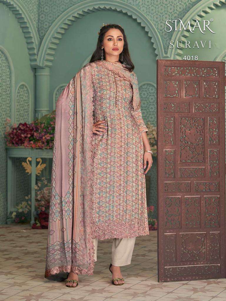 SURAVI BY GLOSSY 4014 TO 4019 SERIES BEAUTIFUL SUITS COLORFUL STYLISH FANCY CASUAL WEAR & ETHNIC WEAR VISCOSE MUSLIN DRESSES AT WHOLESALE PRICE