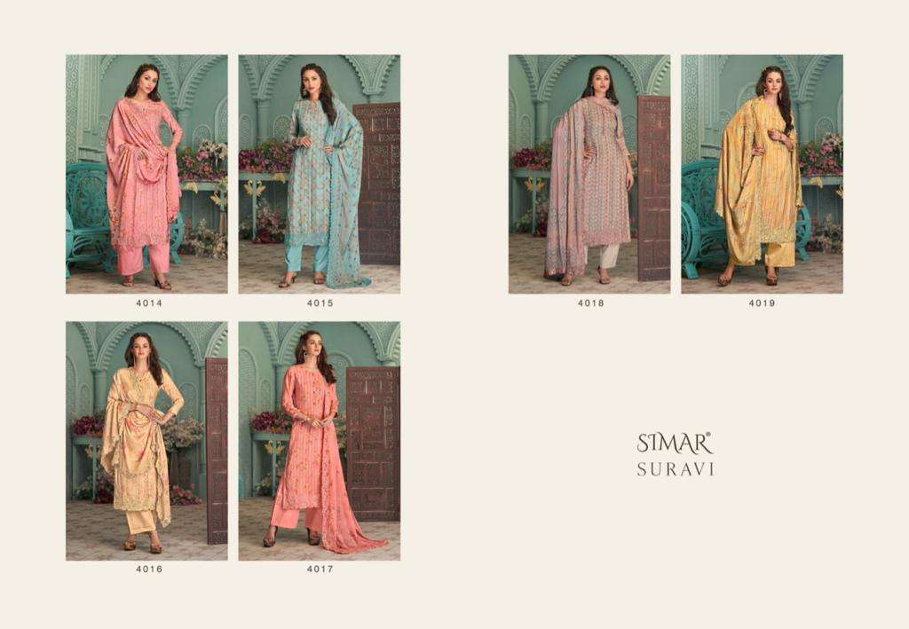 SURAVI BY GLOSSY 4014 TO 4019 SERIES BEAUTIFUL SUITS COLORFUL STYLISH FANCY CASUAL WEAR & ETHNIC WEAR VISCOSE MUSLIN DRESSES AT WHOLESALE PRICE