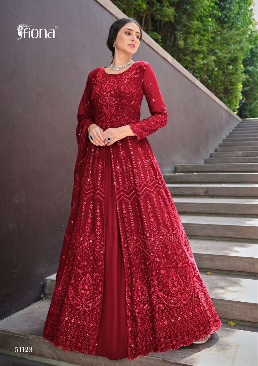 SAINA BY FIONA 51121 TO 51124 SERIES BEAUTIFUL STYLISH FANCY COLORFUL CASUAL WEAR & ETHNIC WEAR GEORGETTE GOWNS WITH DUPATTA AT WHOLESALE PRICE