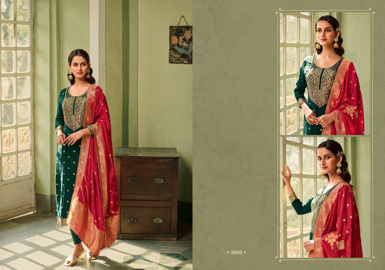 MEHAR BY CHARMY 3801 TO 3806 SERIES BEAUTIFUL SUITS COLORFUL STYLISH FANCY CASUAL WEAR & ETHNIC WEAR SILK JACQUARD DRESSES AT WHOLESALE PRICE