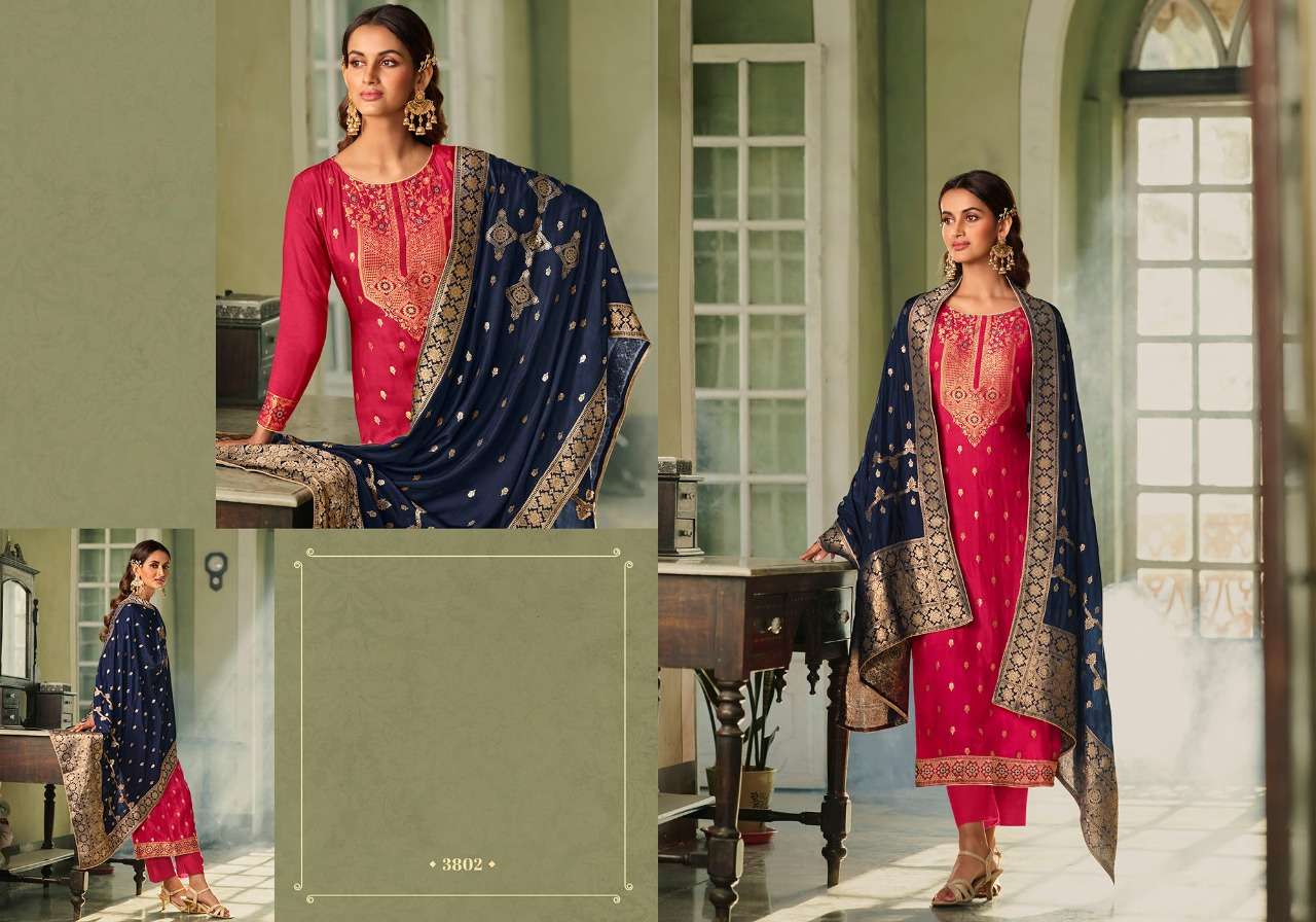 MEHAR BY CHARMY 3801 TO 3806 SERIES BEAUTIFUL SUITS COLORFUL STYLISH FANCY CASUAL WEAR & ETHNIC WEAR SILK JACQUARD DRESSES AT WHOLESALE PRICE