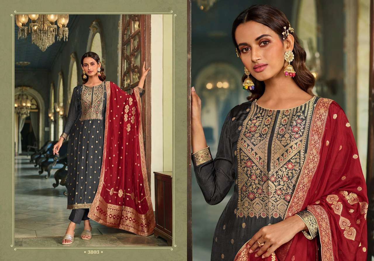 MEHAR BY CHARMY 3801 TO 3806 SERIES BEAUTIFUL SUITS COLORFUL STYLISH FANCY CASUAL WEAR & ETHNIC WEAR SILK JACQUARD DRESSES AT WHOLESALE PRICE