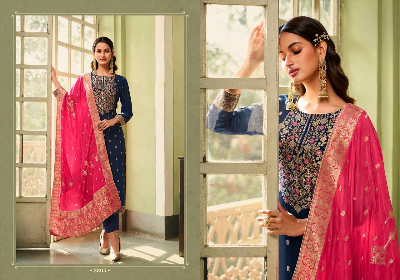 MEHAR BY CHARMY 3801 TO 3806 SERIES BEAUTIFUL SUITS COLORFUL STYLISH FANCY CASUAL WEAR & ETHNIC WEAR SILK JACQUARD DRESSES AT WHOLESALE PRICE