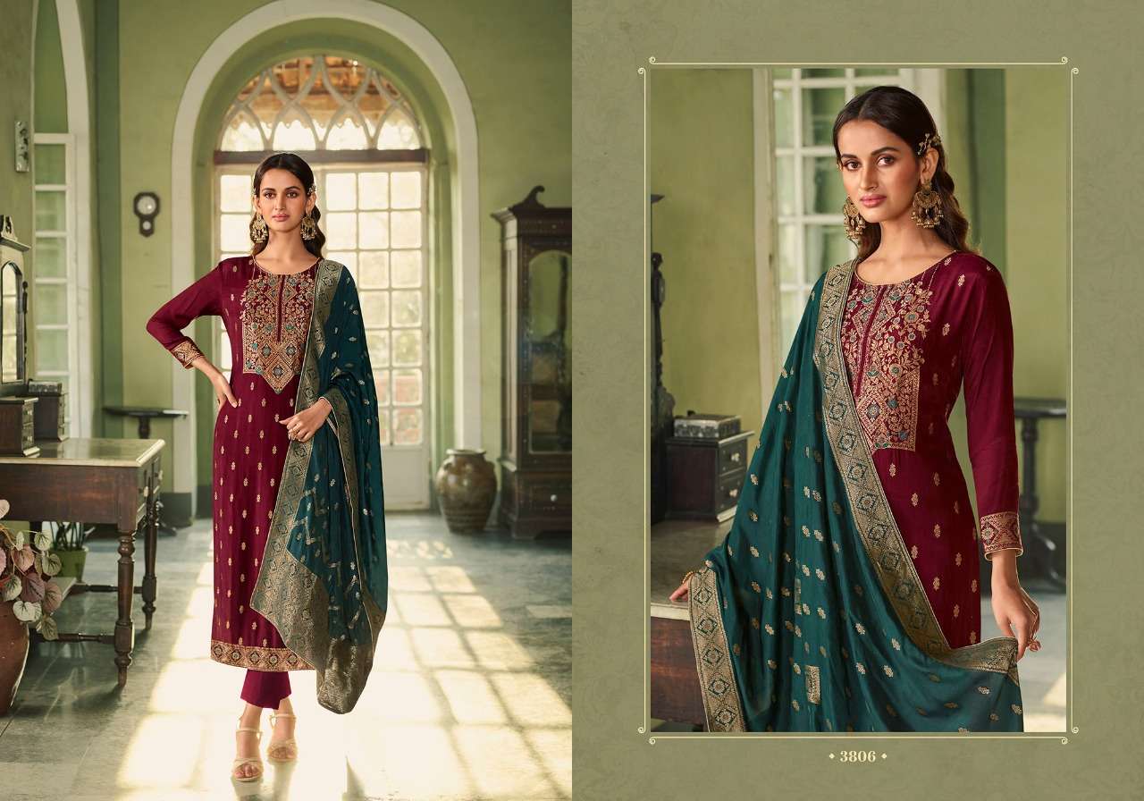 MEHAR BY CHARMY 3801 TO 3806 SERIES BEAUTIFUL SUITS COLORFUL STYLISH FANCY CASUAL WEAR & ETHNIC WEAR SILK JACQUARD DRESSES AT WHOLESALE PRICE