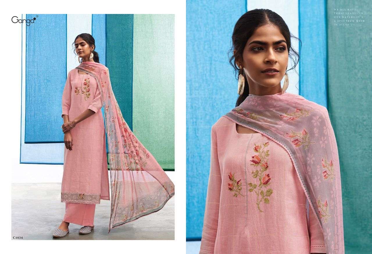SHADES BY GANGA FASHION 1032 TO 1037 SERIES BEAUTIFUL SUITS COLORFUL STYLISH FANCY CASUAL WEAR & ETHNIC WEAR PURE LINEN DRESSES AT WHOLESALE PRICE