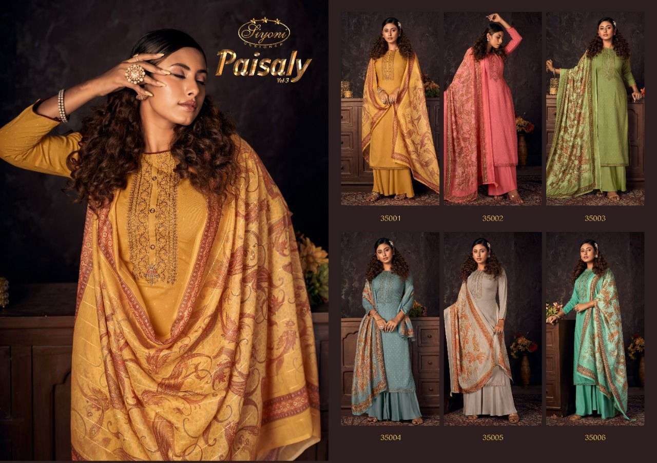 PAISALY VOL-3 BY SIYONI 35001 TO 35006 SERIES BEAUTIFUL SUITS COLORFUL STYLISH FANCY CASUAL WEAR & ETHNIC WEAR MUSLIN SILK DRESSES AT WHOLESALE PRICE