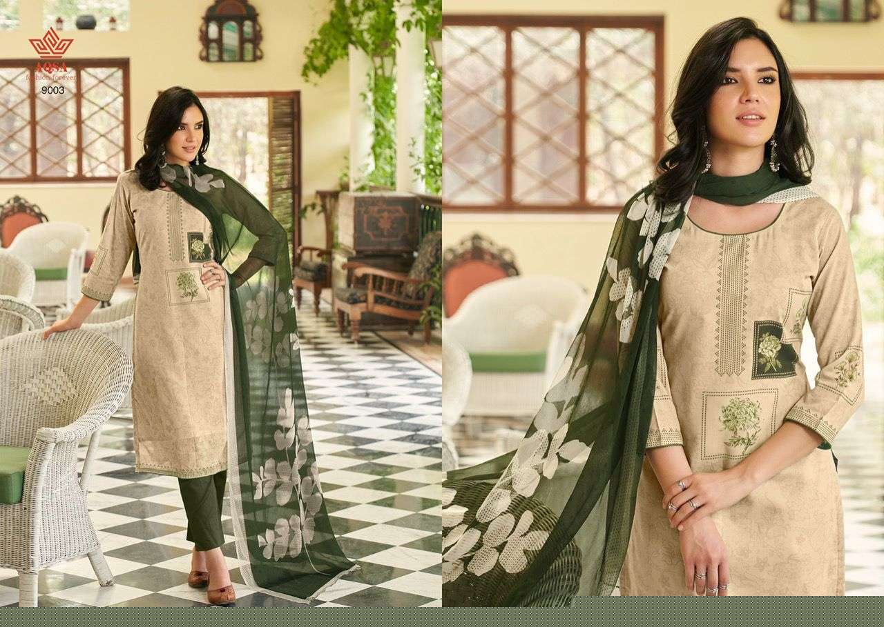 KAYNAAT BY AQSA 9001 TO 9006 SERIES BEAUTIFUL SUITS COLORFUL STYLISH FANCY CASUAL WEAR & ETHNIC WEAR PURE COTTON PRINT DRESSES AT WHOLESALE PRICE