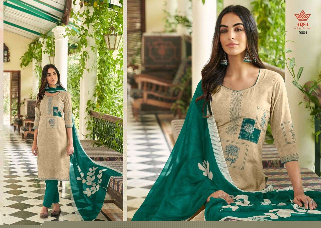 KAYNAAT BY AQSA 9001 TO 9006 SERIES BEAUTIFUL SUITS COLORFUL STYLISH FANCY CASUAL WEAR & ETHNIC WEAR PURE COTTON PRINT DRESSES AT WHOLESALE PRICE
