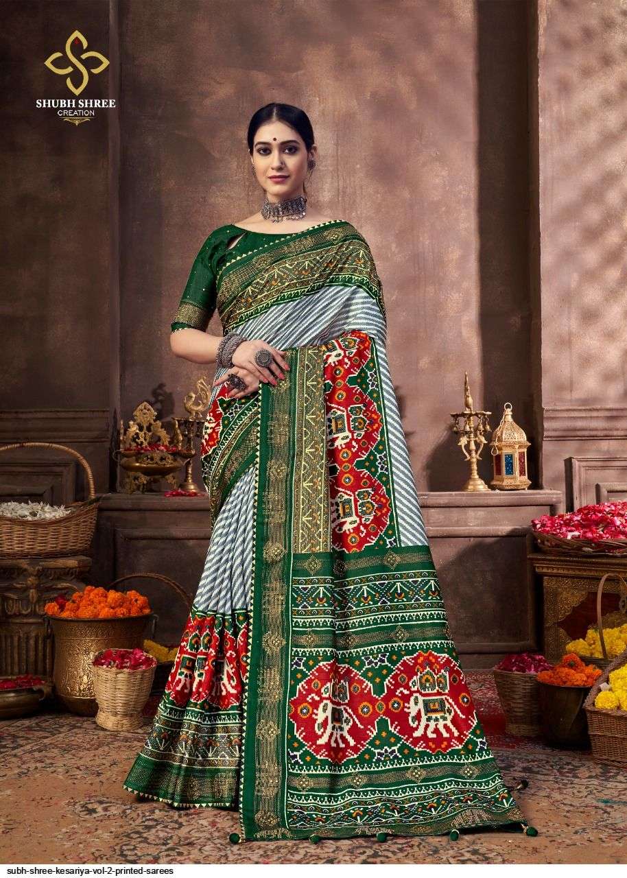 KESARIYA VOL-2 BY SHUBH SHREE 2001 TO 2015 SERIES INDIAN TRADITIONAL WEAR COLLECTION BEAUTIFUL STYLISH FANCY COLORFUL PARTY WEAR & OCCASIONAL WEAR TUSSAR SILK SAREES AT WHOLESALE PRICE