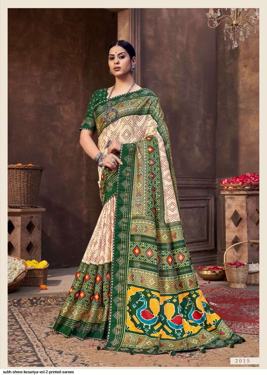 KESARIYA VOL-2 BY SHUBH SHREE 2001 TO 2015 SERIES INDIAN TRADITIONAL WEAR COLLECTION BEAUTIFUL STYLISH FANCY COLORFUL PARTY WEAR & OCCASIONAL WEAR TUSSAR SILK SAREES AT WHOLESALE PRICE