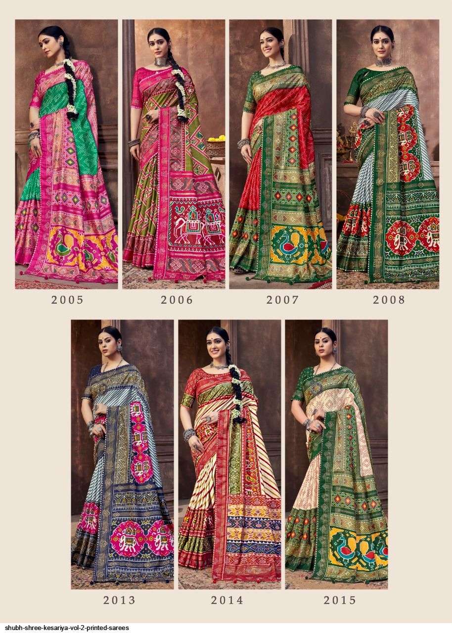 KESARIYA VOL-2 BY SHUBH SHREE 2001 TO 2015 SERIES INDIAN TRADITIONAL WEAR COLLECTION BEAUTIFUL STYLISH FANCY COLORFUL PARTY WEAR & OCCASIONAL WEAR TUSSAR SILK SAREES AT WHOLESALE PRICE