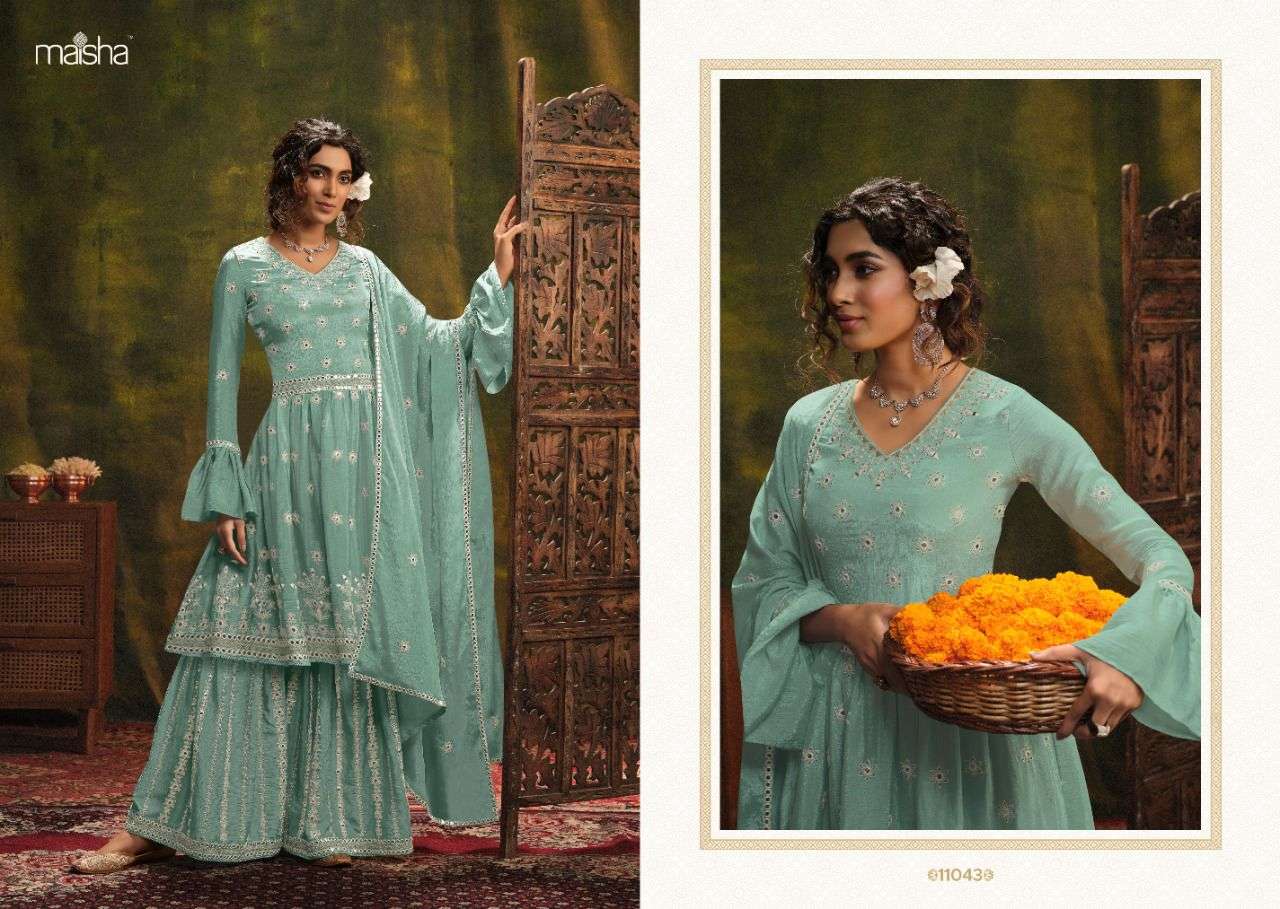 SIRONAH BY MAISHA 11043 TO 11045 SERIES BEAUTIFUL SHARARA SUITS COLORFUL STYLISH FANCY CASUAL WEAR & ETHNIC WEAR PURE CHINNON DRESSES AT WHOLESALE PRICE