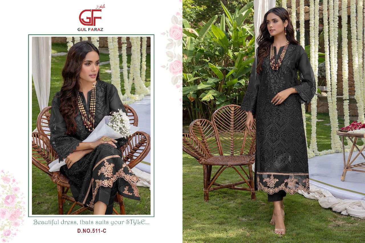 GUL FARAZ 511 COLOURS BY GUL FARAZ 511-A TO 511-D SERIES BEAUTIFUL PAKISTANI SUITS COLORFUL STYLISH FANCY CASUAL WEAR & ETHNIC WEAR FAUX GEORGETTE EMBROIDERED DRESSES AT WHOLESALE PRICE