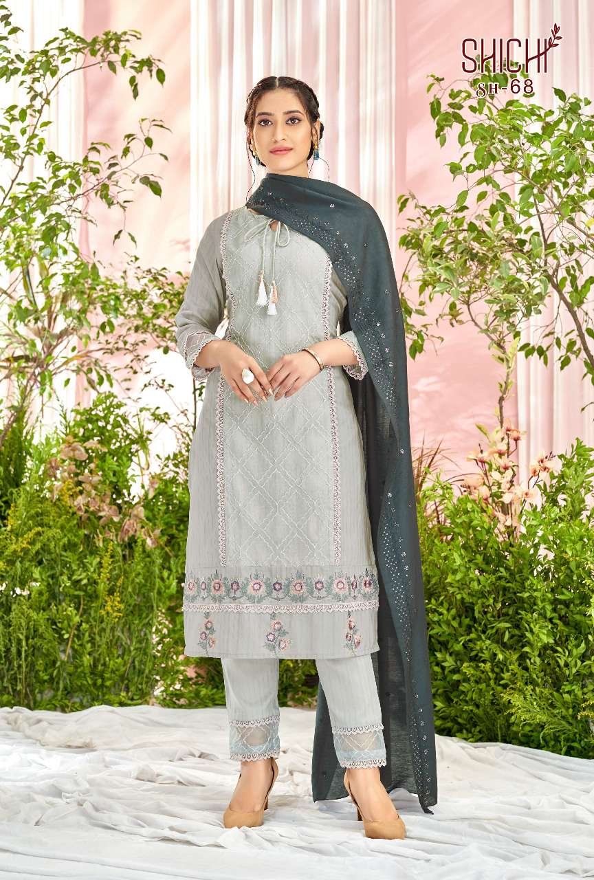 SAANJH BY SHICHI 67 TO 72 SERIES BEAUTIFUL SUITS COLORFUL STYLISH FANCY CASUAL WEAR & ETHNIC WEAR NYLON CHINNON DRESSES AT WHOLESALE PRICE