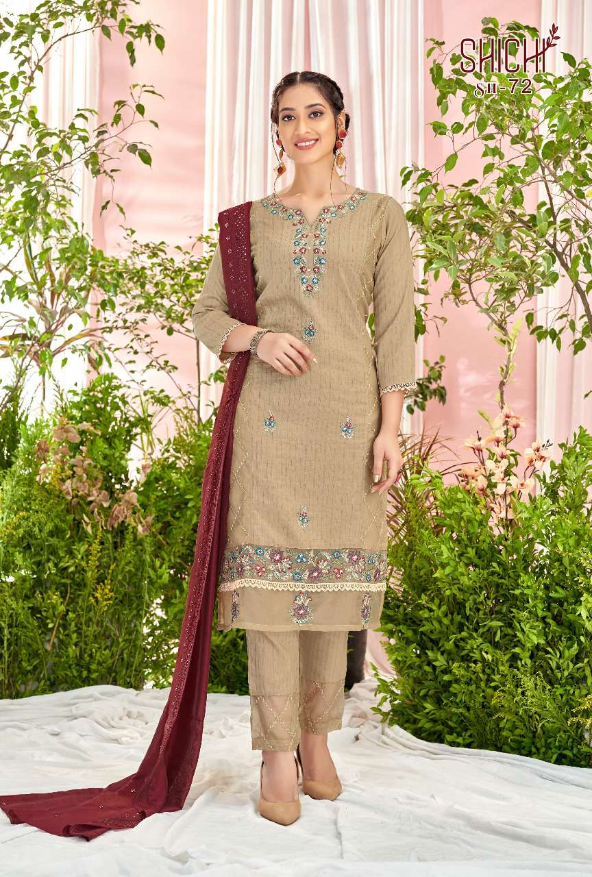 SAANJH BY SHICHI 67 TO 72 SERIES BEAUTIFUL SUITS COLORFUL STYLISH FANCY CASUAL WEAR & ETHNIC WEAR NYLON CHINNON DRESSES AT WHOLESALE PRICE