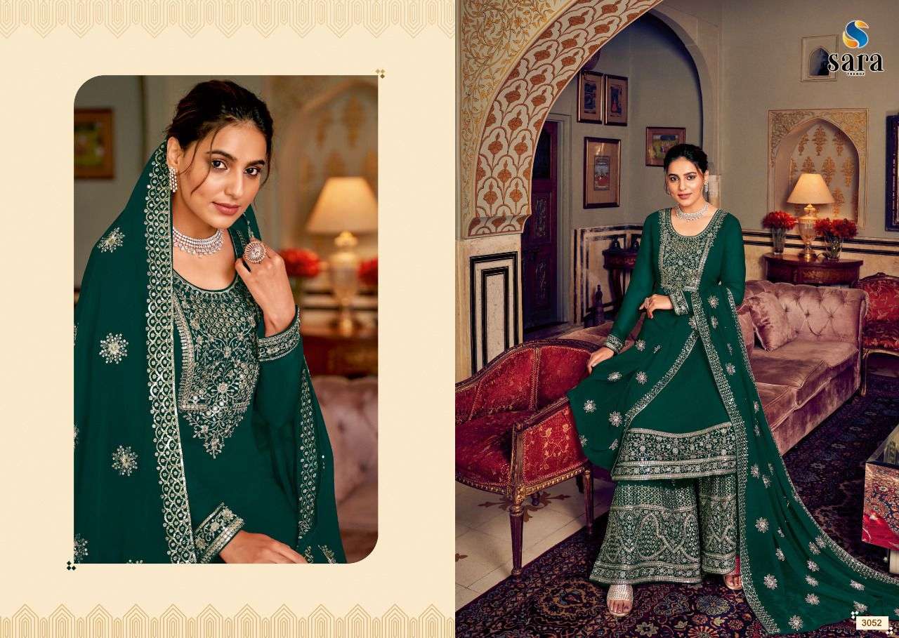 MORNI BY SARA TRENDZ 3051 TO 3054 SERIES BEAUTIFUL SHARARA SUITS COLORFUL STYLISH FANCY CASUAL WEAR & ETHNIC WEAR GEORGETTE EMBROIDERED DRESSES AT WHOLESALE PRICE
